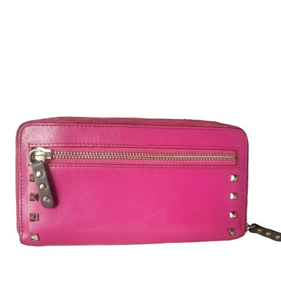Rebecca Minkoff Pink Leather Wallet Zip Goldtone Rivets Studded Coin Purse Cute - Picture 2 of 15